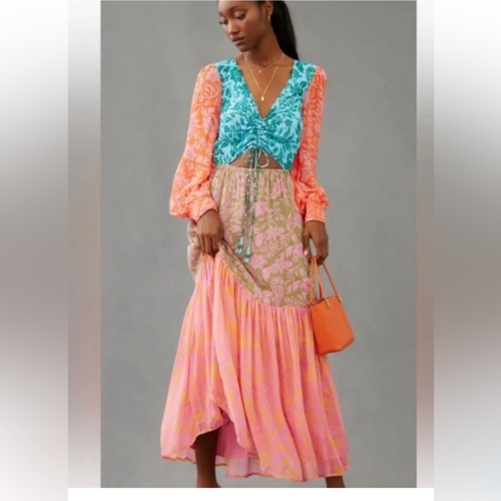 Farm Rio Colorblock Printed Maxi Dress size medium
